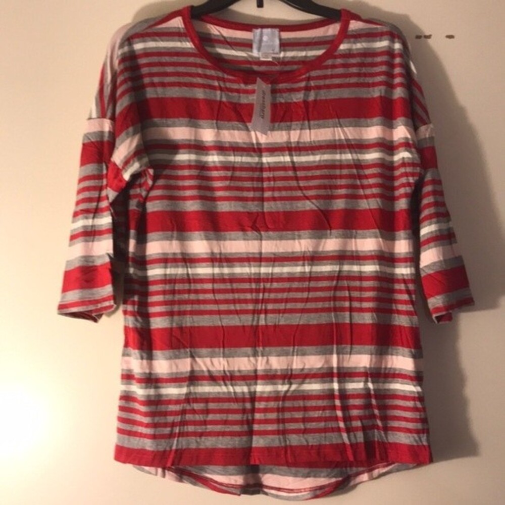 Sunday Striped Casual Shirt Red / Gray / White Pink Size XS